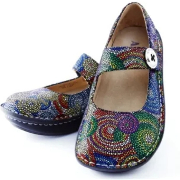 Alegria Paloma Mary Jane Shoes Bullseye Multicolor Swirl Comfort Flats Size 37 - Picture 2 of 12